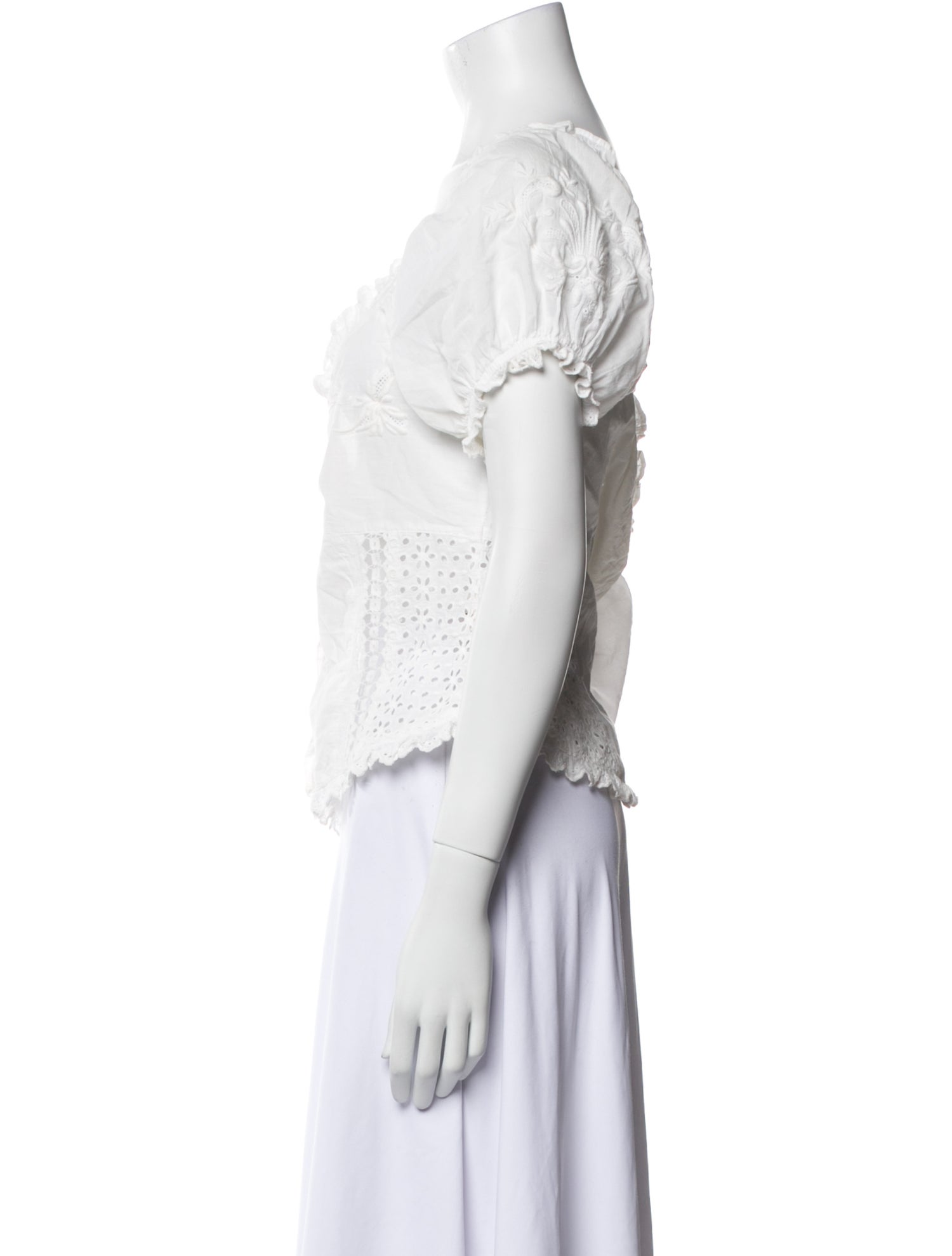 LoveShackFancy V-Neck Short Sleeve Crop Top