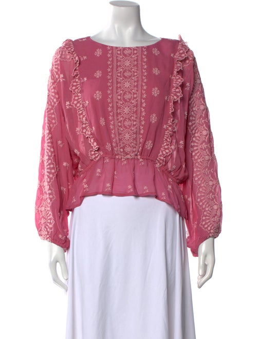 LoveShackFancy Floral Print Bateau Neckline Blouse