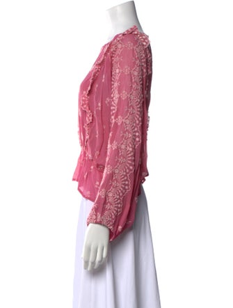 LoveShackFancy Floral Print Bateau Neckline Blouse