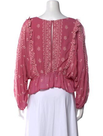 LoveShackFancy Floral Print Bateau Neckline Blouse