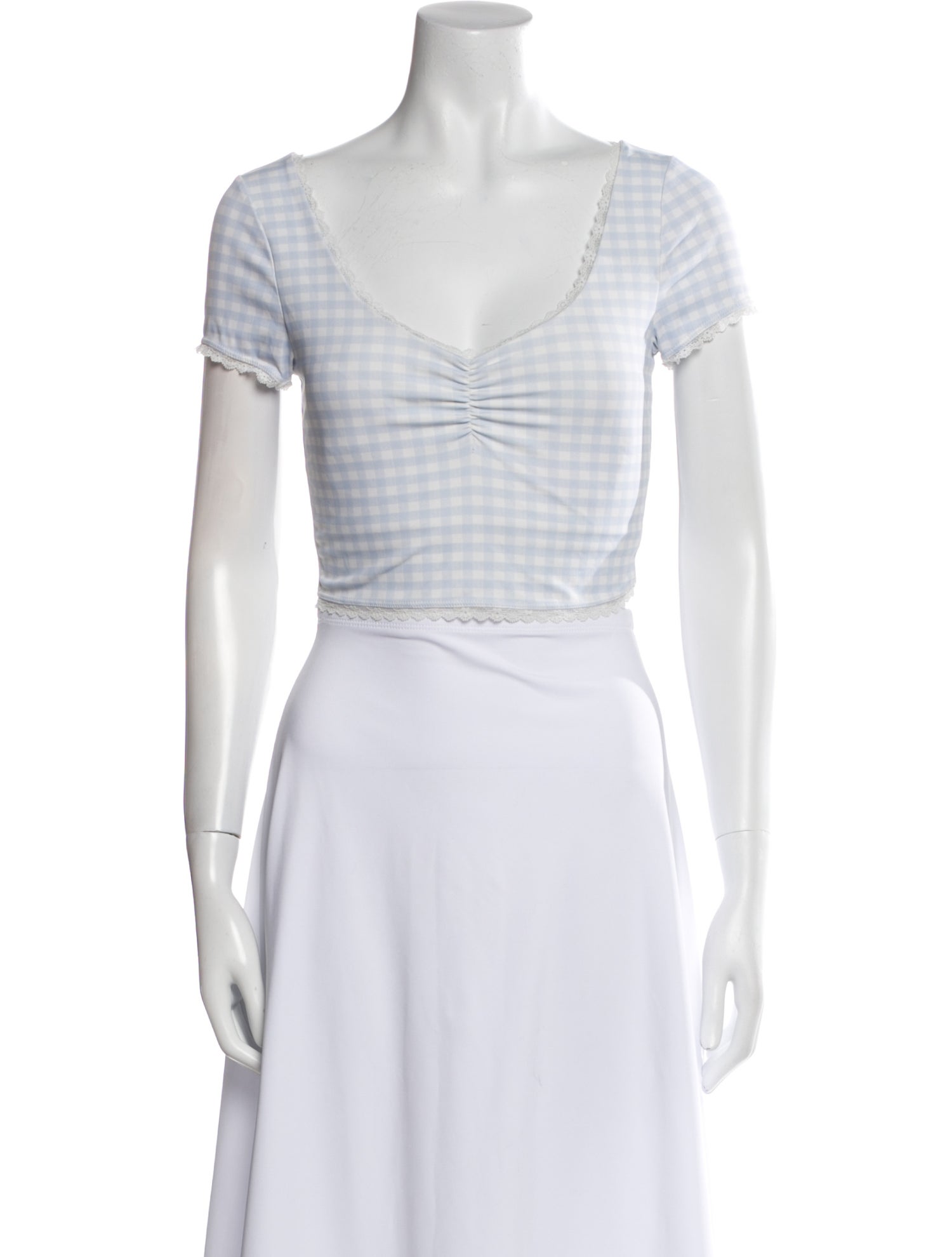 LoveShackFancy Plaid Print Square Neckline Crop Top