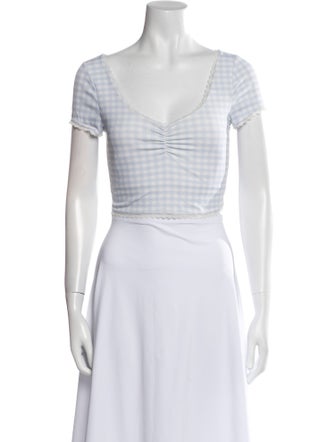 LoveShackFancy Plaid Print Square Neckline Crop Top