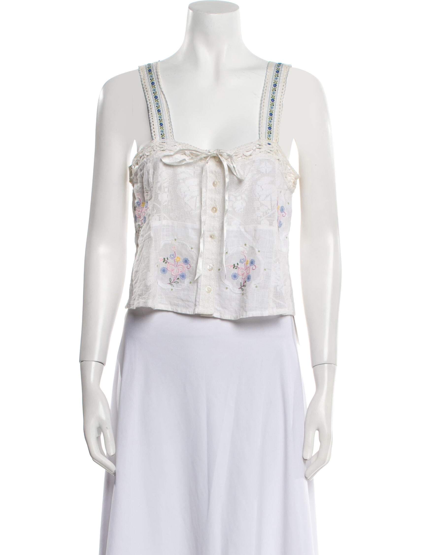 LoveShackFancy Floral Print Square Neckline Crop Top