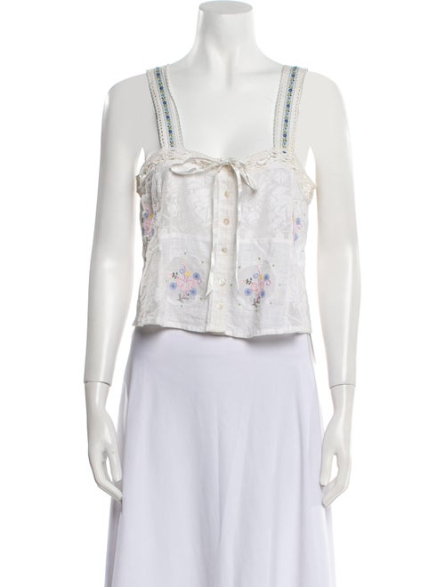 LoveShackFancy Floral Print Square Neckline Crop Top