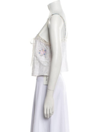 LoveShackFancy Floral Print Square Neckline Crop Top