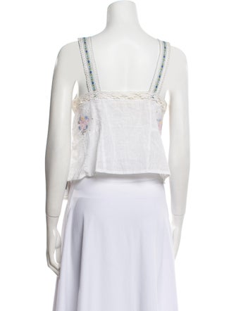 LoveShackFancy Floral Print Square Neckline Crop Top