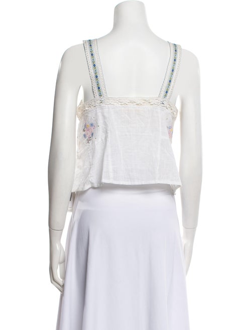 LoveShackFancy Floral Print Square Neckline Crop Top