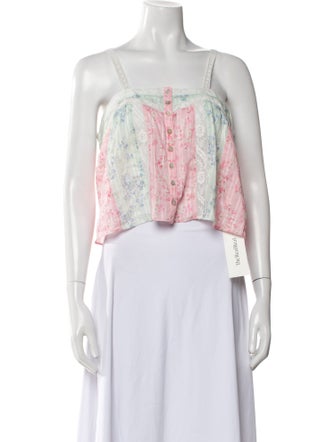 LoveShackFancy Floral Print Square Neckline Crop Top