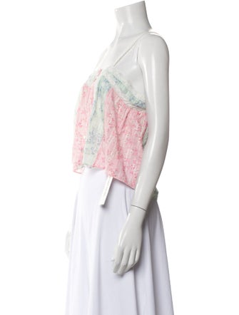 LoveShackFancy Floral Print Square Neckline Crop Top