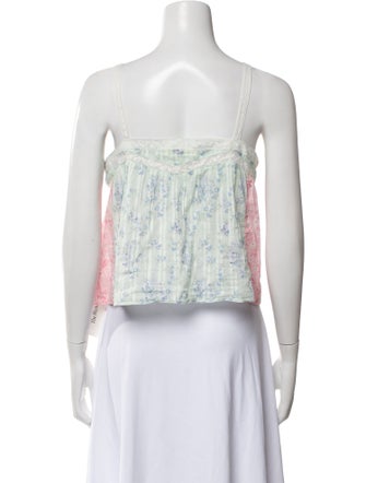 LoveShackFancy Floral Print Square Neckline Crop Top