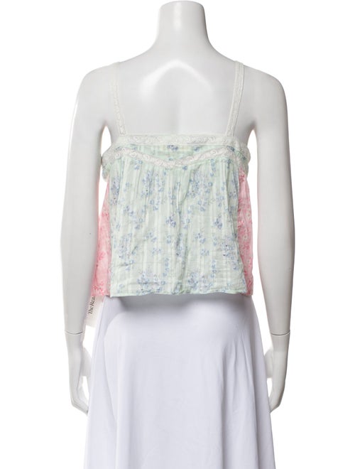 LoveShackFancy Floral Print Square Neckline Crop Top
