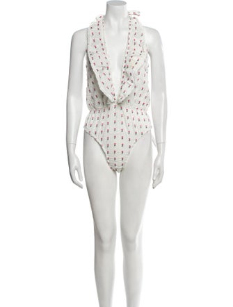 LoveShackFancy Floral Print V-Neck Bodysuit