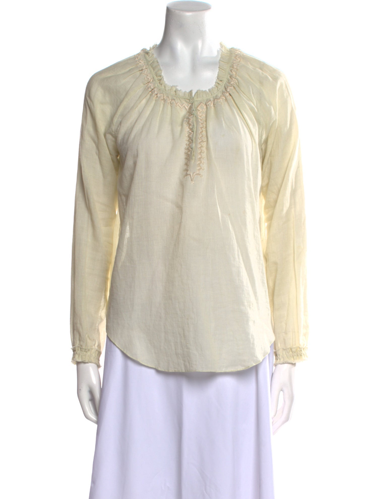 LoveShackFancy Scoop Neck Long Sleeve Blouse