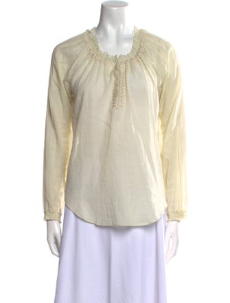 LoveShackFancy Scoop Neck Long Sleeve Blouse