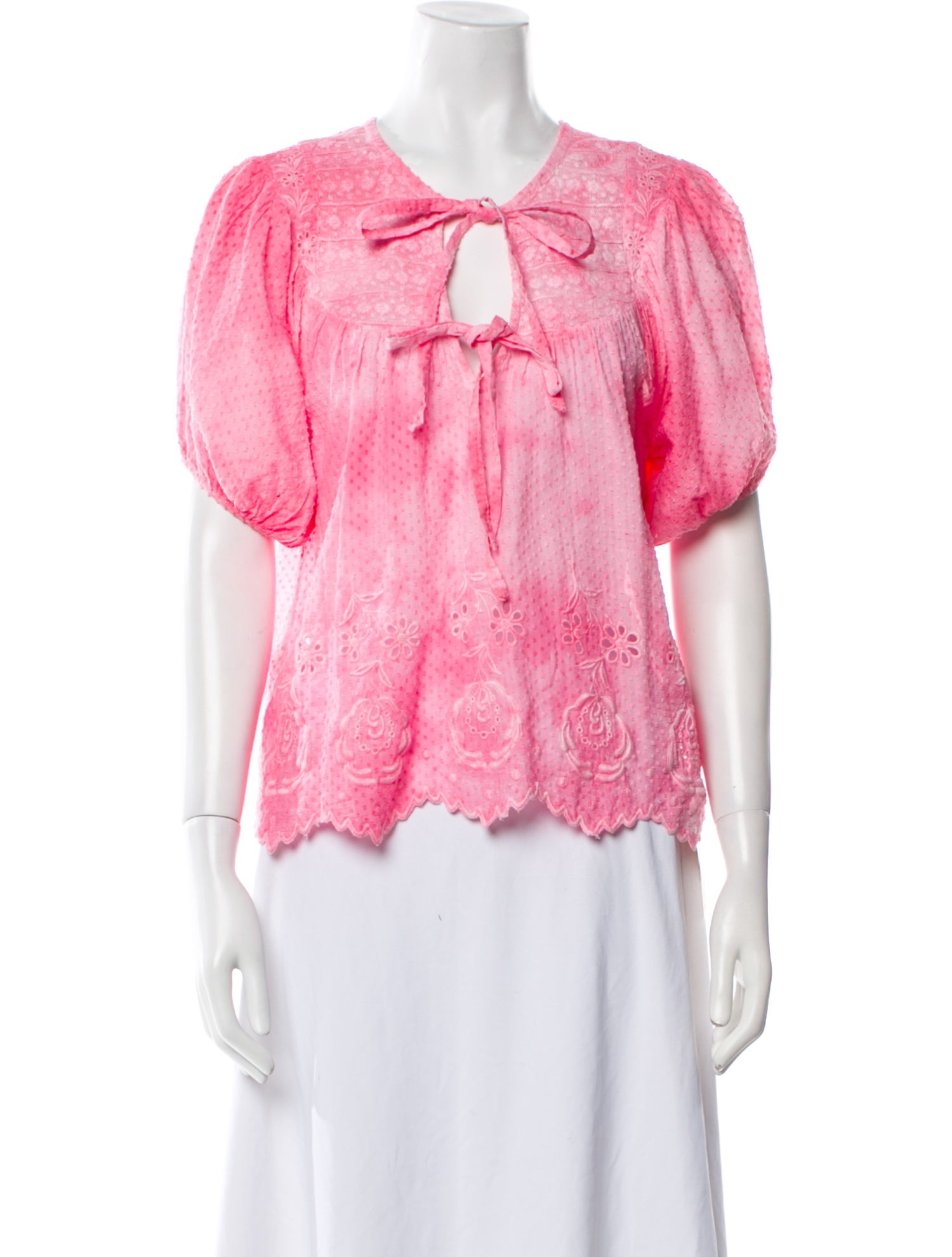 LoveShackFancy Patterned Tie Neck Blouse