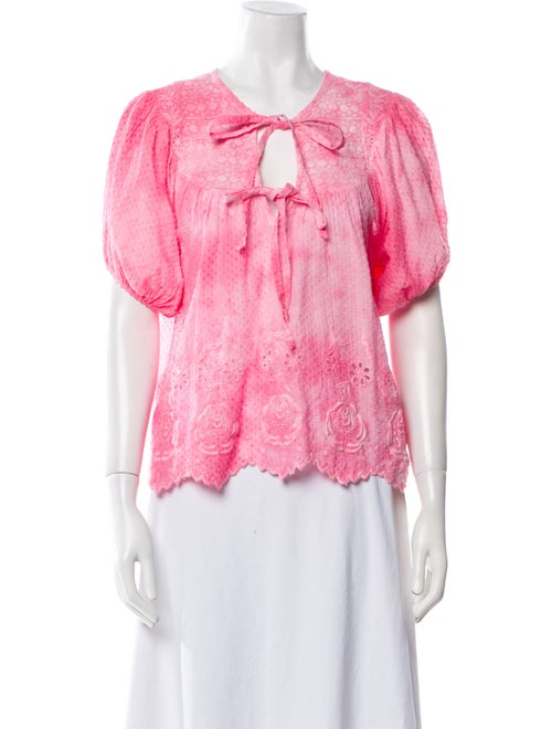 LoveShackFancy Patterned Tie Neck Blouse