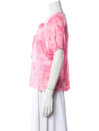 LoveShackFancy Patterned Tie Neck Blouse