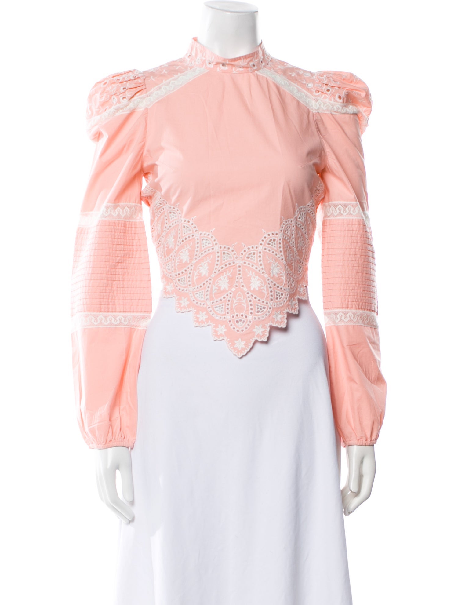 LoveShackFancy Mock Neck Long Sleeve Crop Top