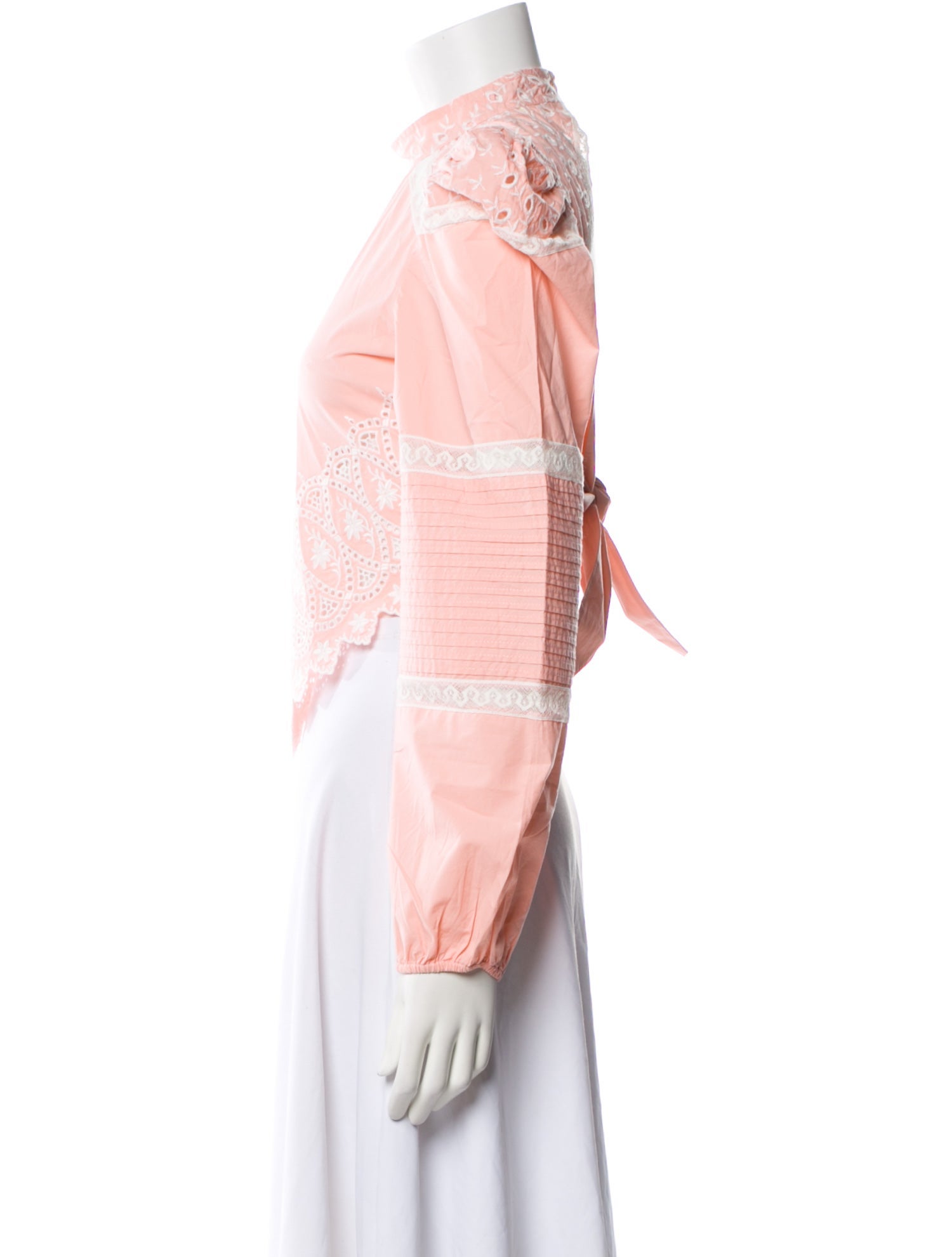 LoveShackFancy Mock Neck Long Sleeve Crop Top