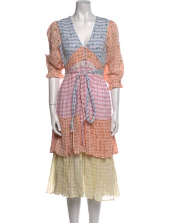 LoveShackFancy Plaid Print Midi Length Dress