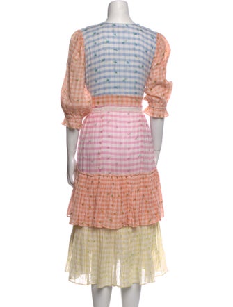 LoveShackFancy Plaid Print Midi Length Dress