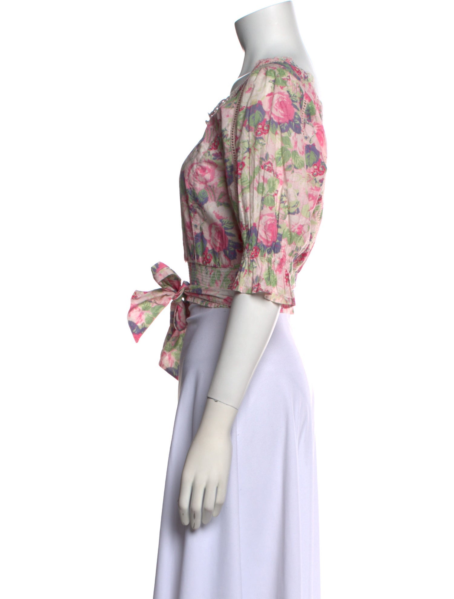 LoveShackFancy Floral Print Scoop Neck Crop Top