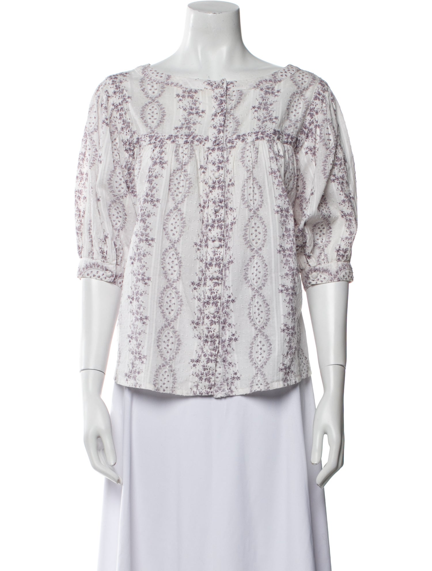 LoveShackFancy Floral Print Bateau Neckline Blouse