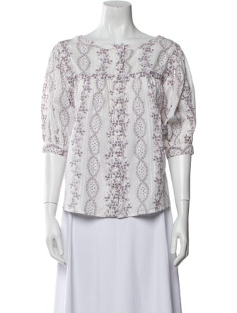 LoveShackFancy Floral Print Bateau Neckline Blouse