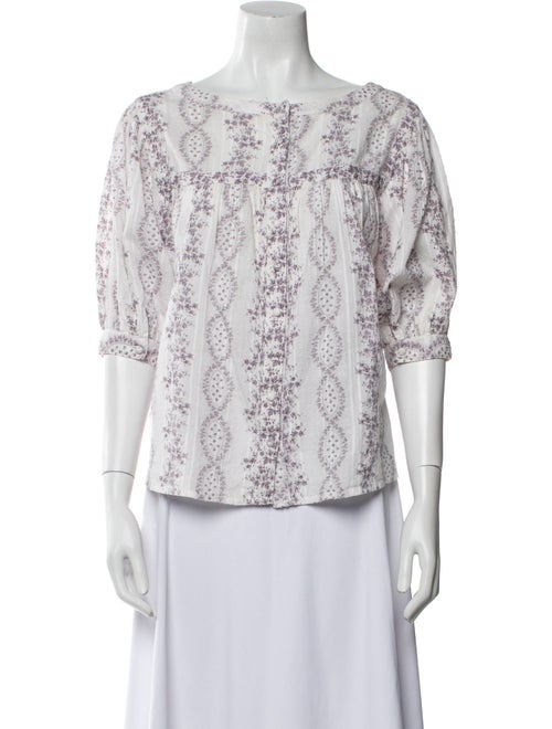 LoveShackFancy Floral Print Bateau Neckline Blouse