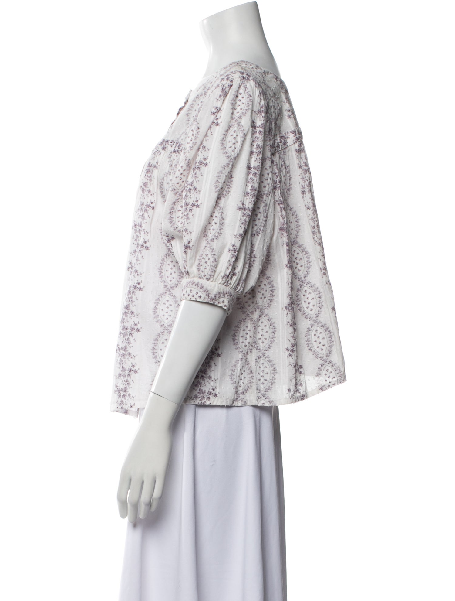 LoveShackFancy Floral Print Bateau Neckline Blouse