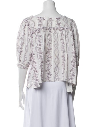 LoveShackFancy Floral Print Bateau Neckline Blouse