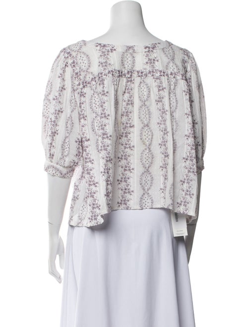 LoveShackFancy Floral Print Bateau Neckline Blouse