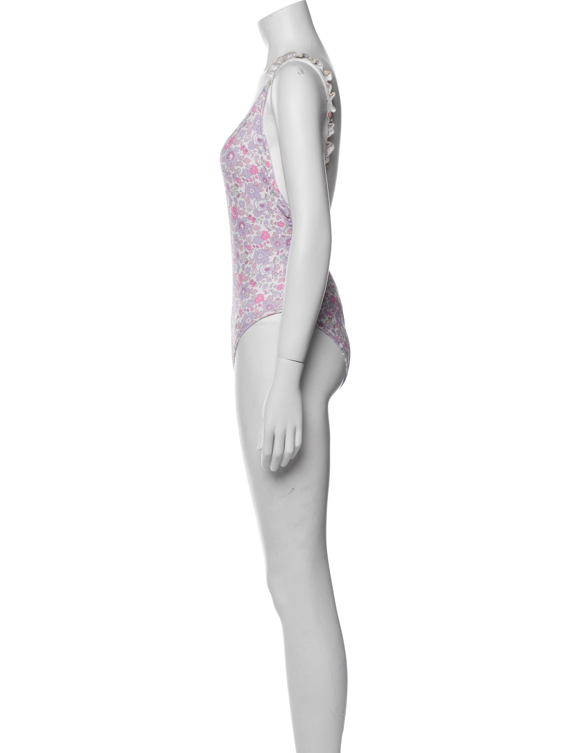 LoveShackFancy Floral Print Ruffle Embellishment One-Piece w/ Tags