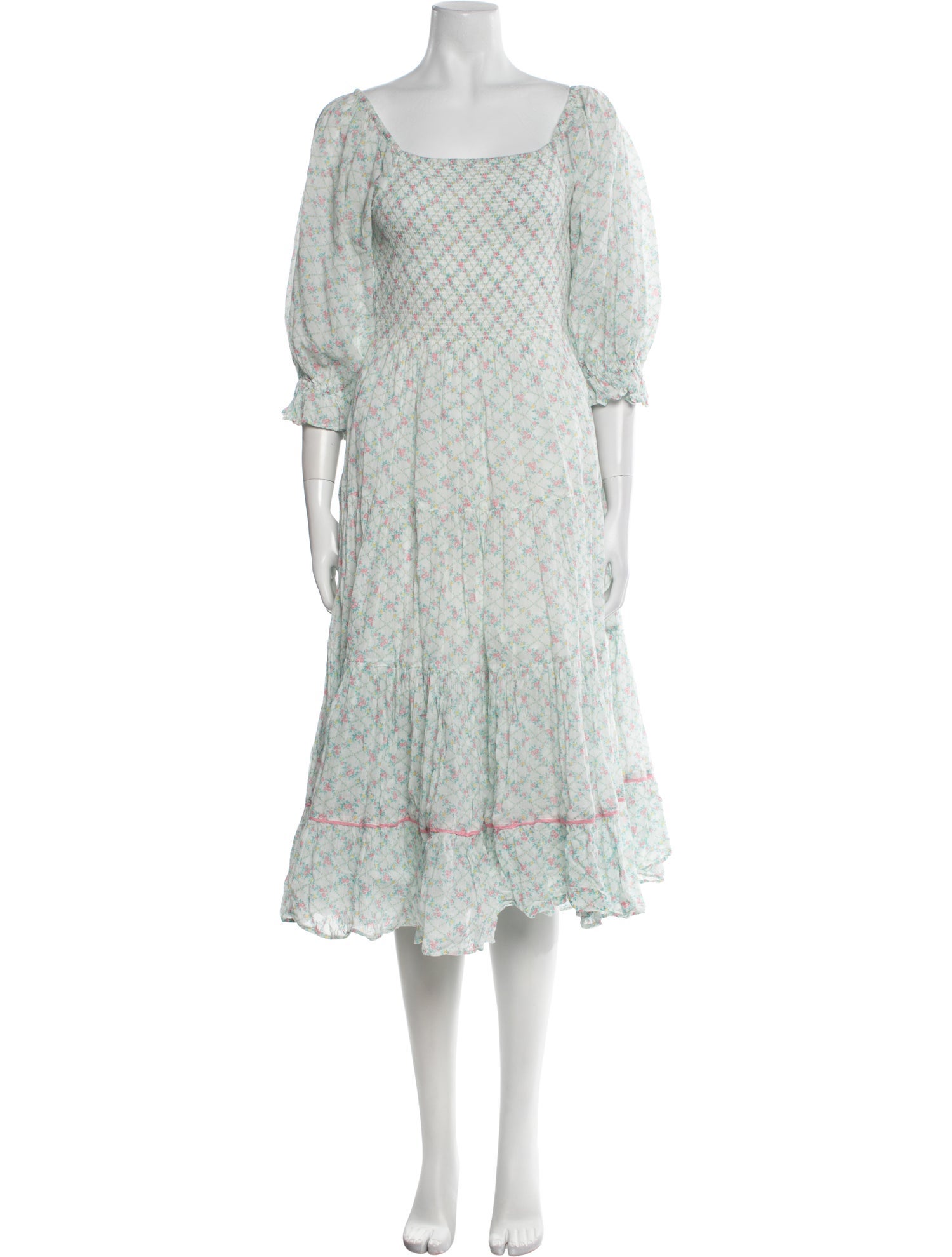 LoveShackFancy Floral Print Midi Length Dress