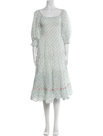 LoveShackFancy Floral Print Midi Length Dress