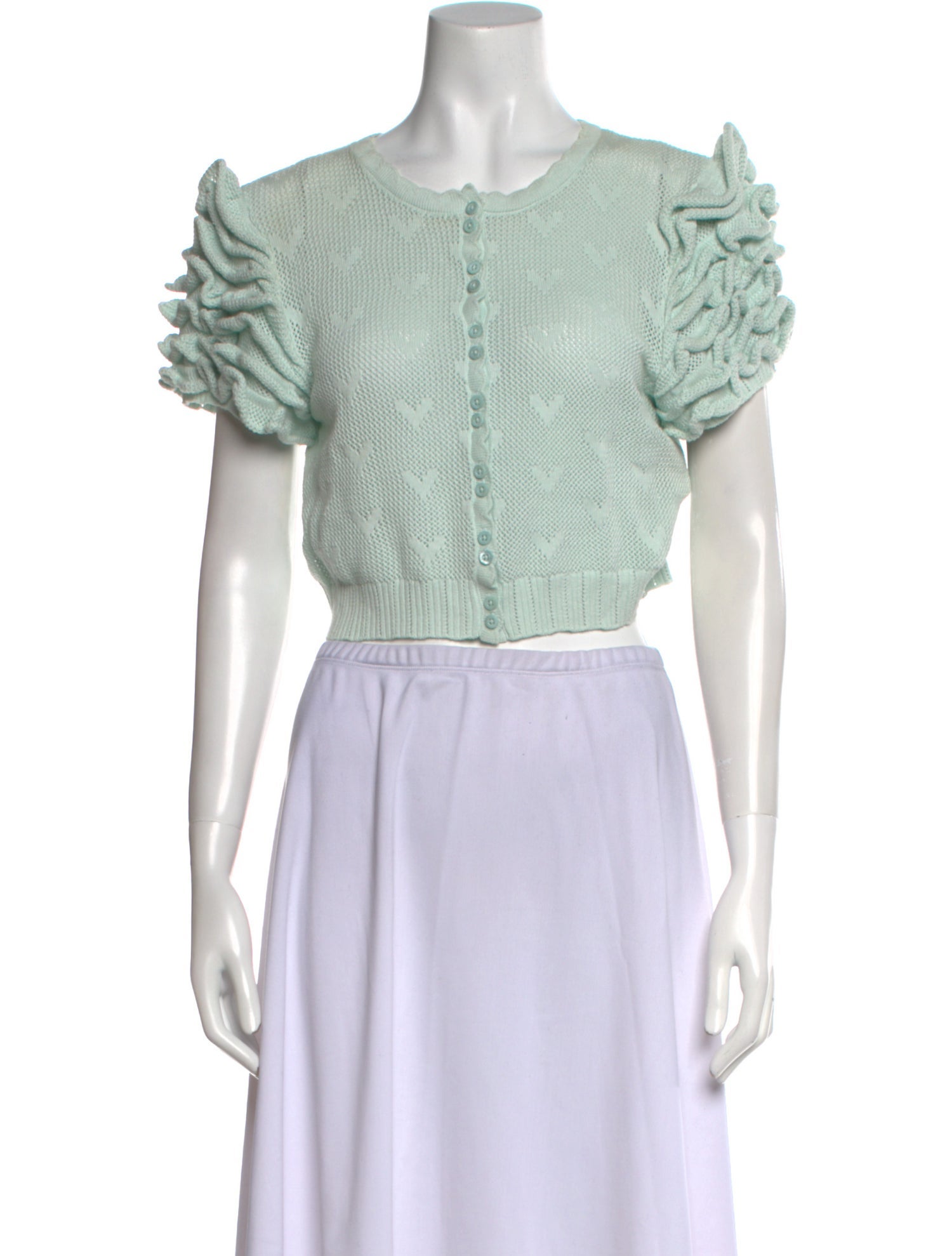 LoveShackFancy Crew Neck Short Sleeve Crop Top