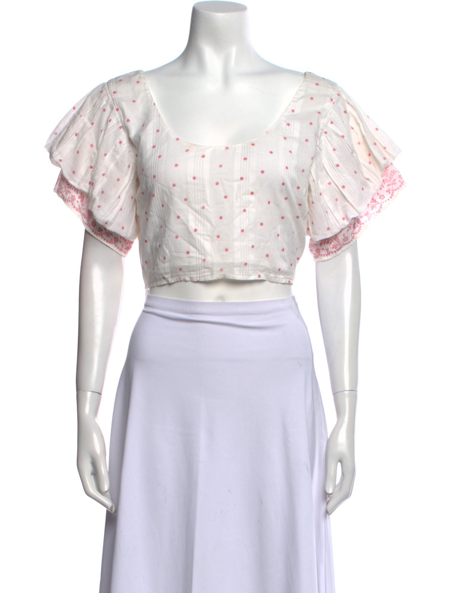 LoveShackFancy Polka Dot Print Scoop Neck Crop Top