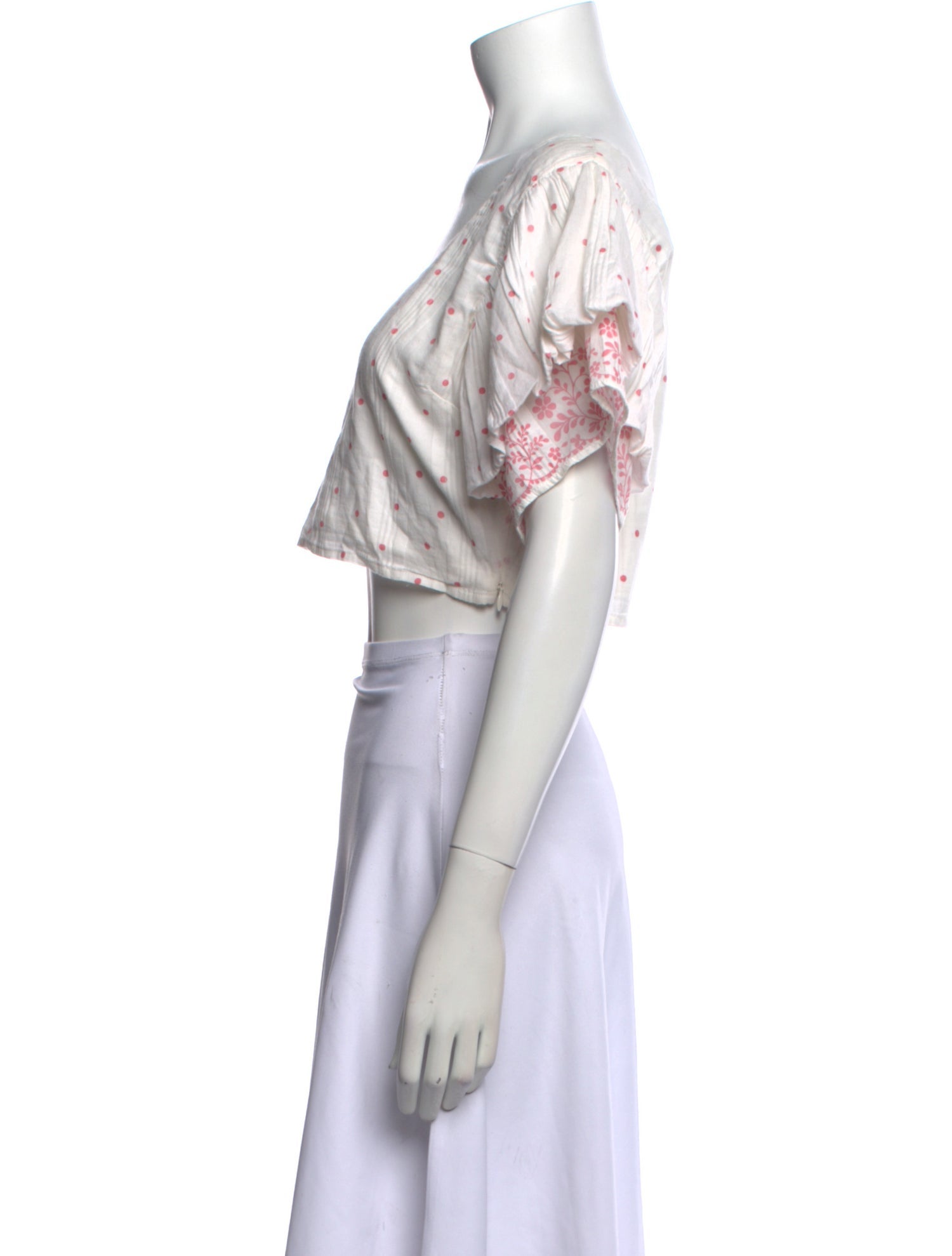 LoveShackFancy Polka Dot Print Scoop Neck Crop Top