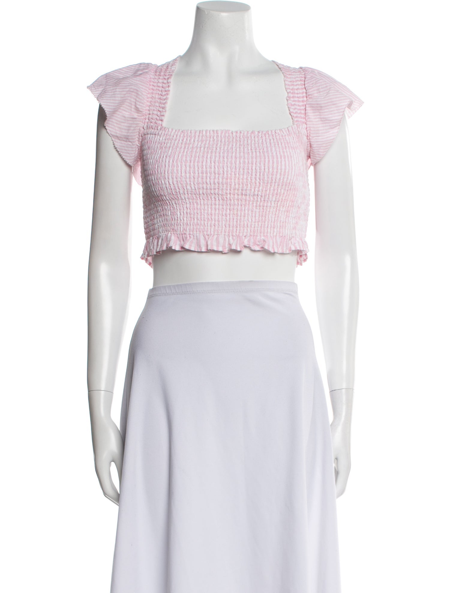 LoveShackFancy Square Neckline Short Sleeve Crop Top