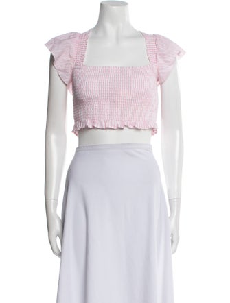 LoveShackFancy Square Neckline Short Sleeve Crop Top