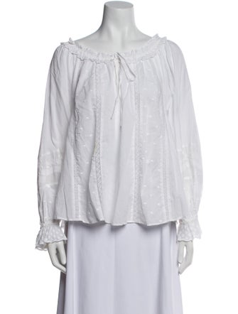 LoveShackFancy Off-The-Shoulder Long Sleeve Blouse