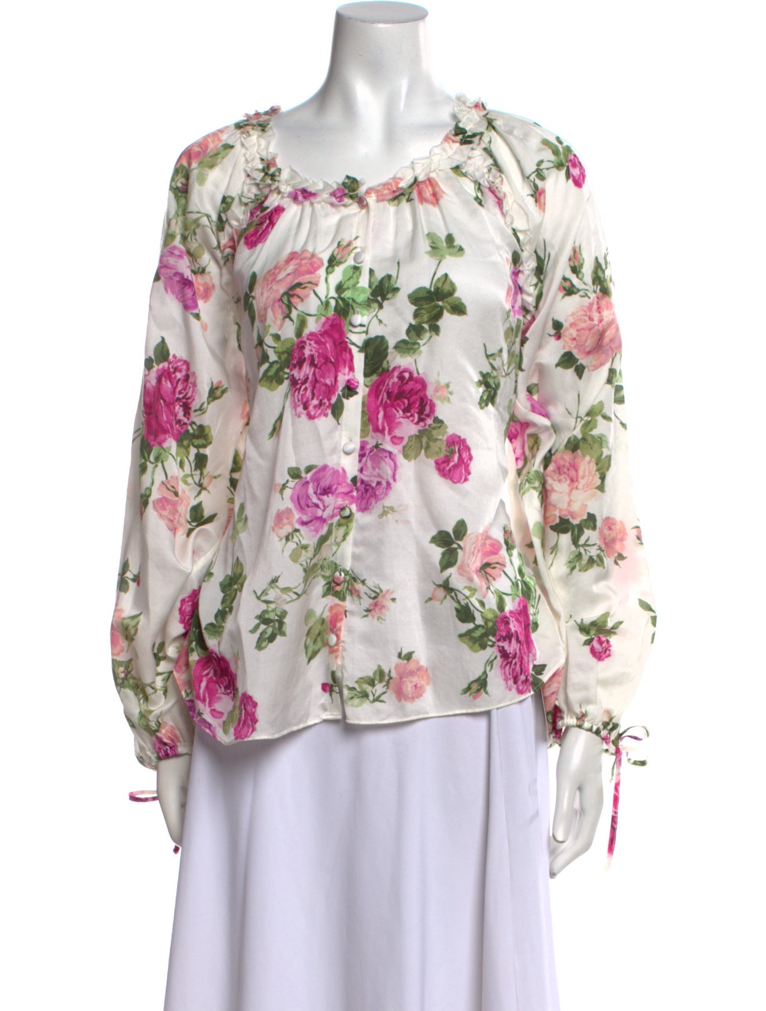LoveShackFancy Floral Print Scoop Neck Blouse
