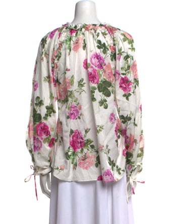 LoveShackFancy Floral Print Scoop Neck Blouse
