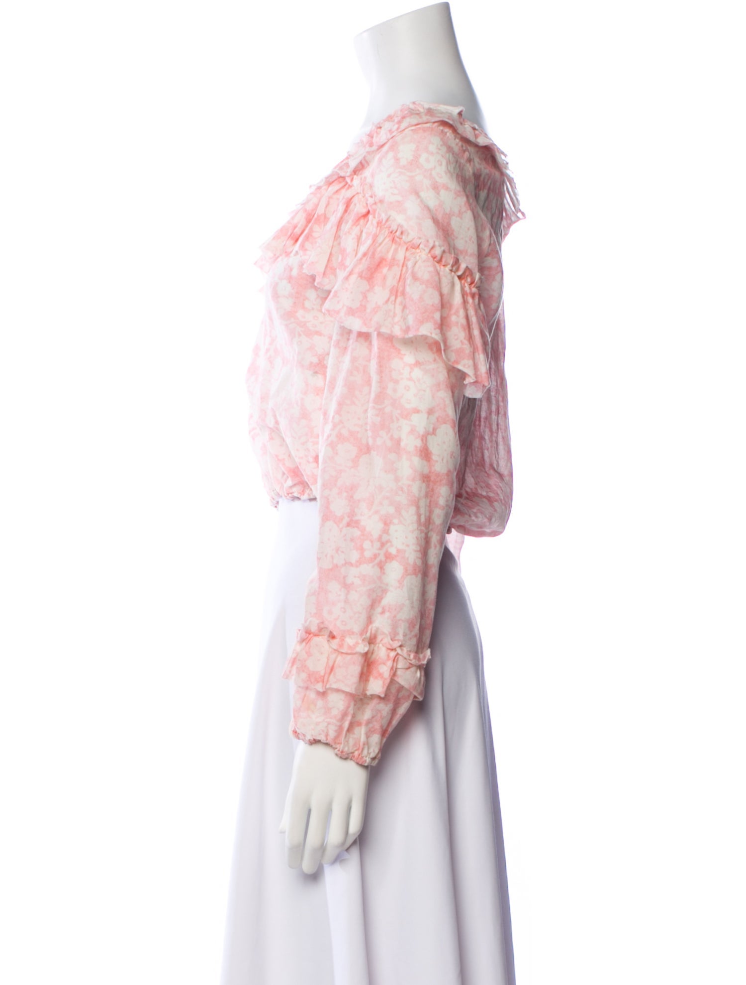 LoveShackFancy Floral Print Bateau Neckline Crop Top