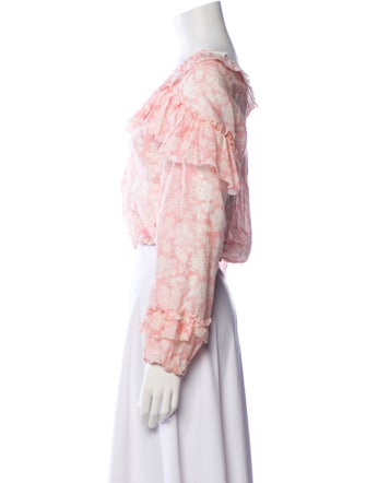 LoveShackFancy Floral Print Bateau Neckline Crop Top