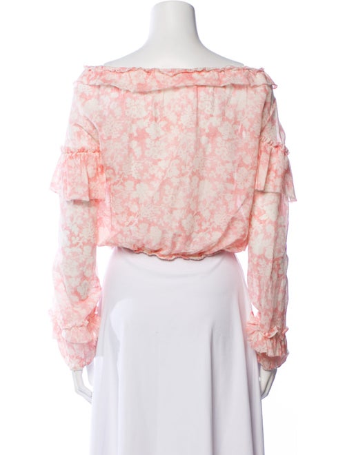 LoveShackFancy Floral Print Bateau Neckline Crop Top