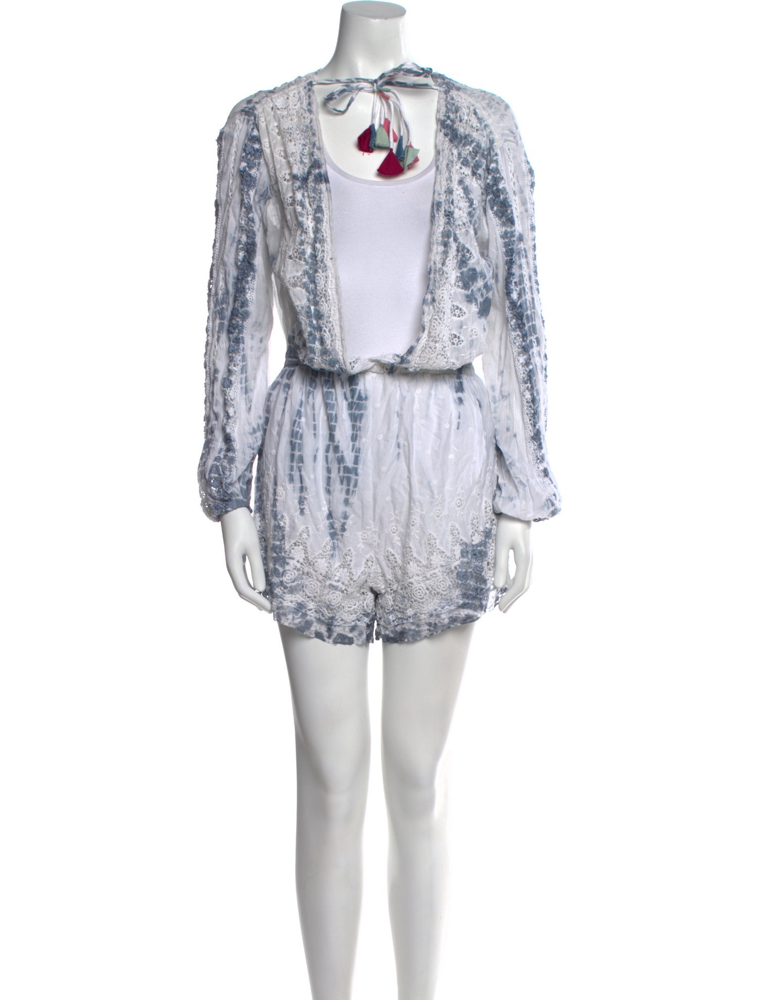 LoveShackFancy Printed Tie Neck Romper