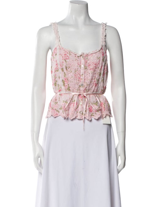 LoveShackFancy Floral Print Square Neckline Crop Top