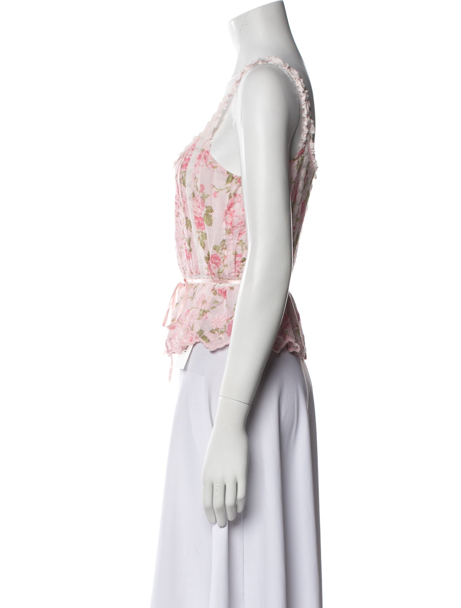 LoveShackFancy Floral Print Square Neckline Crop Top