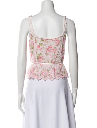 LoveShackFancy Floral Print Square Neckline Crop Top